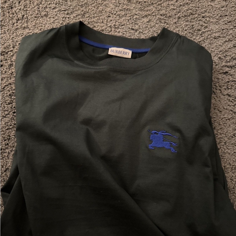 Burberry Black Tee with Blue Embroidered Logo